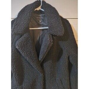Lucky Brand medium black fleece long coat trench coat fall winter academia core